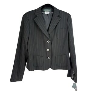 Harvé Benard Women's Blazer Size 14 Black Pinstripe Stretch Tailored Jacket